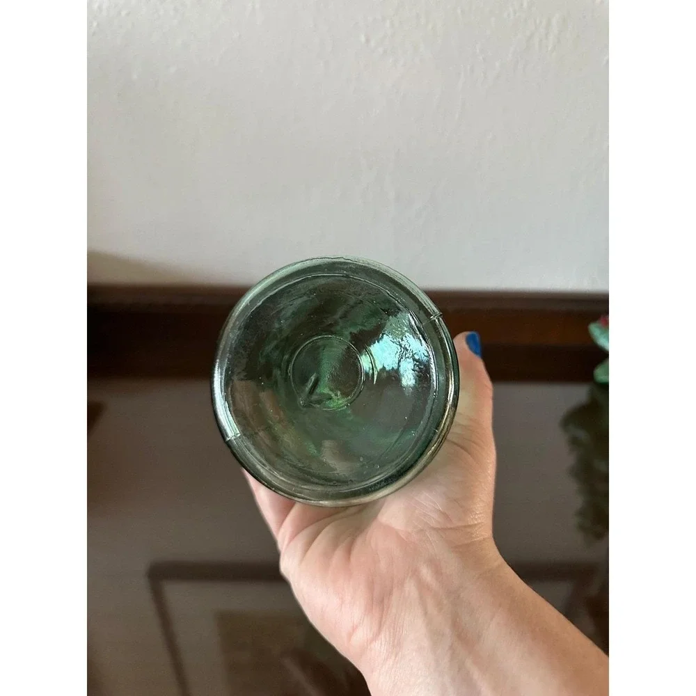 Ball Mason Jar Aqua Green Glass Quart Size Embossed Script Logo 1900-1910